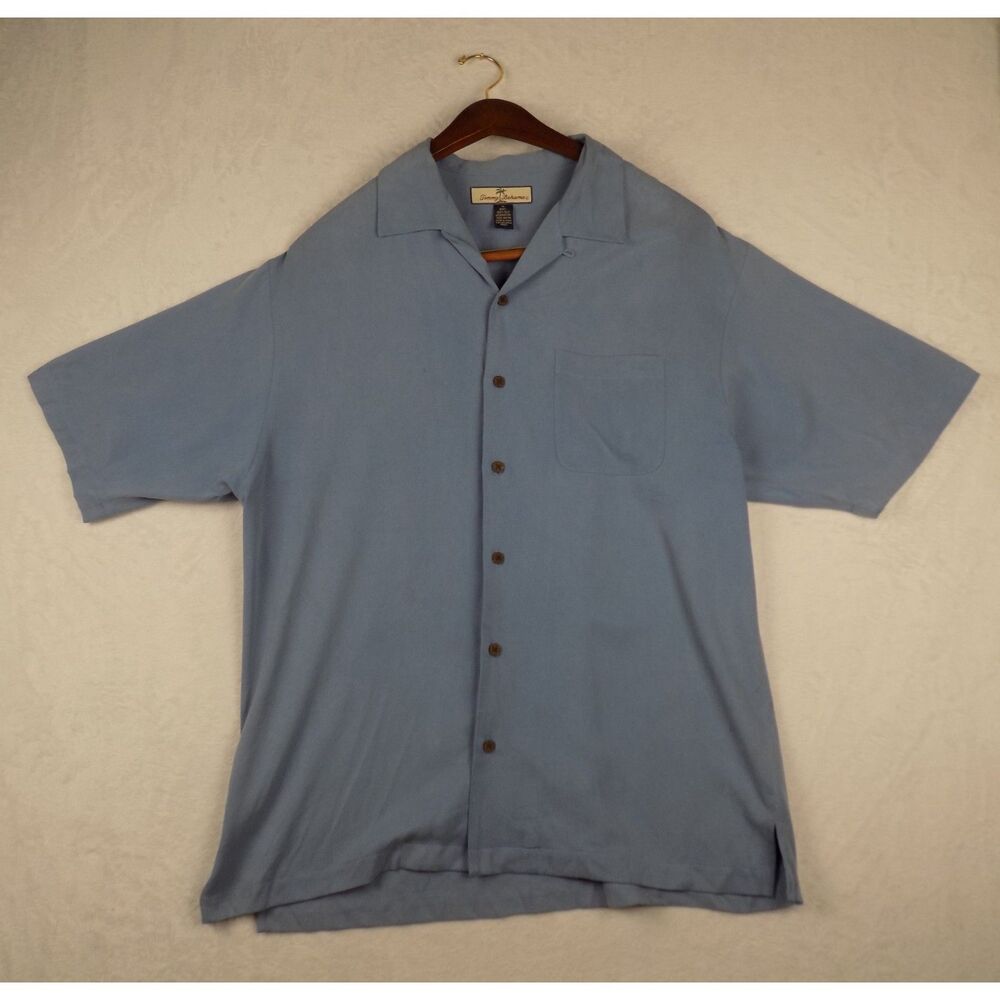 Tommy Bahama Barefoot Bar Blue Silk‎ Camp Shirt Mens Medium Flamingo Embroidered